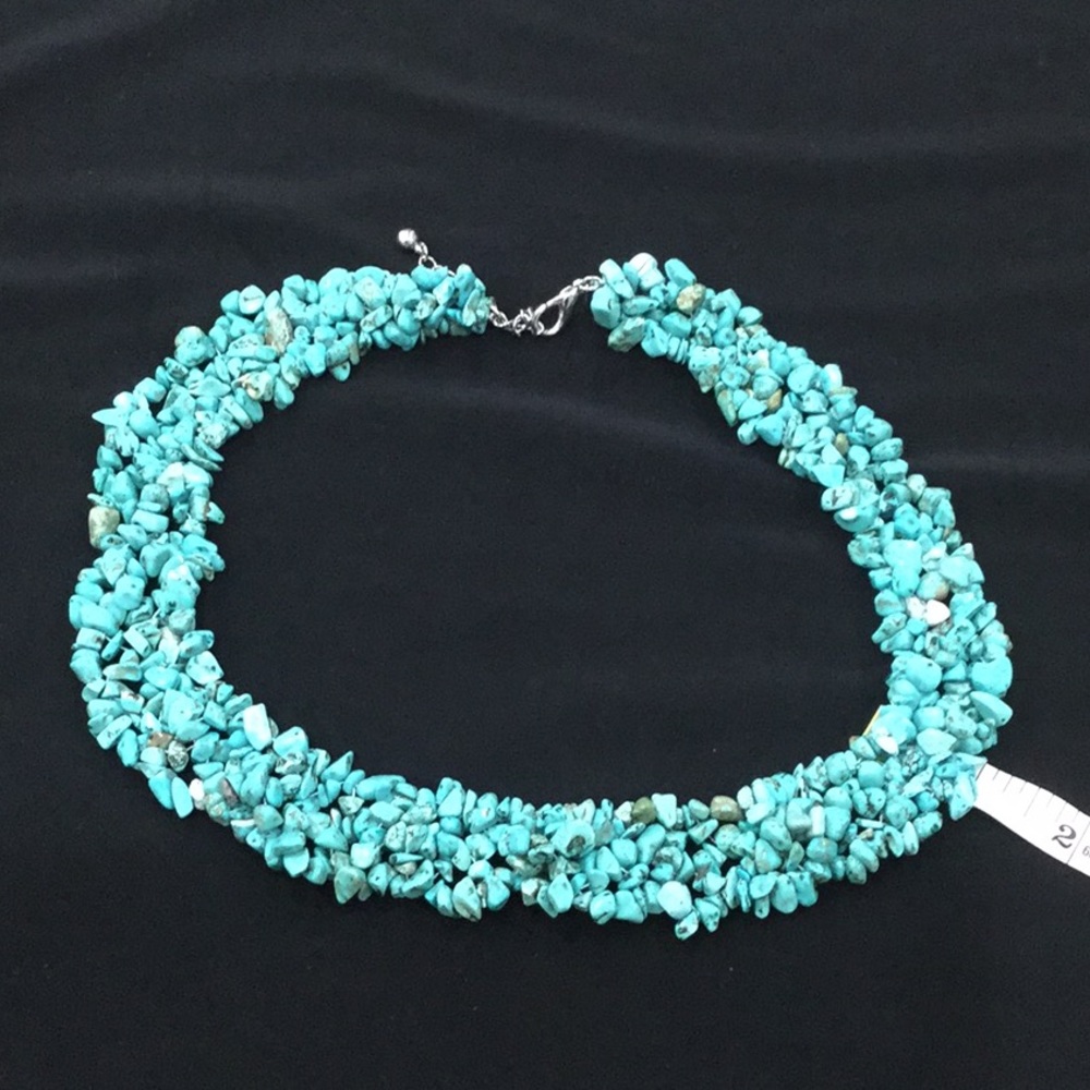 Chipped turquoise bib style necklace